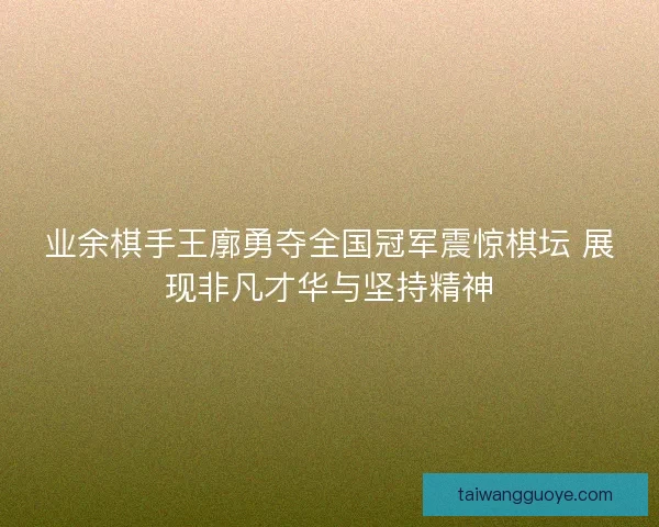 业余棋手王廓勇夺全国冠军震惊棋坛 展现非凡才华与坚持精神