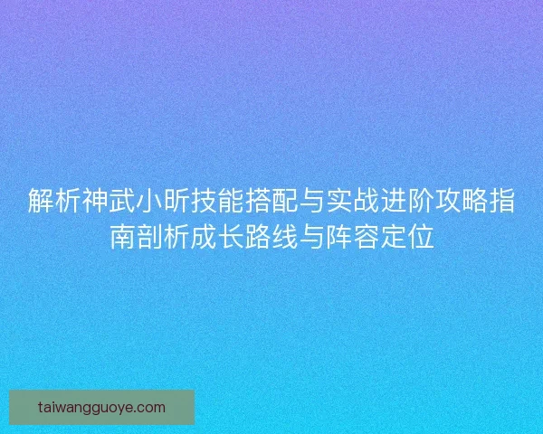 解析神武小昕技能搭配与实战进阶攻略指南剖析成长路线与阵容定位